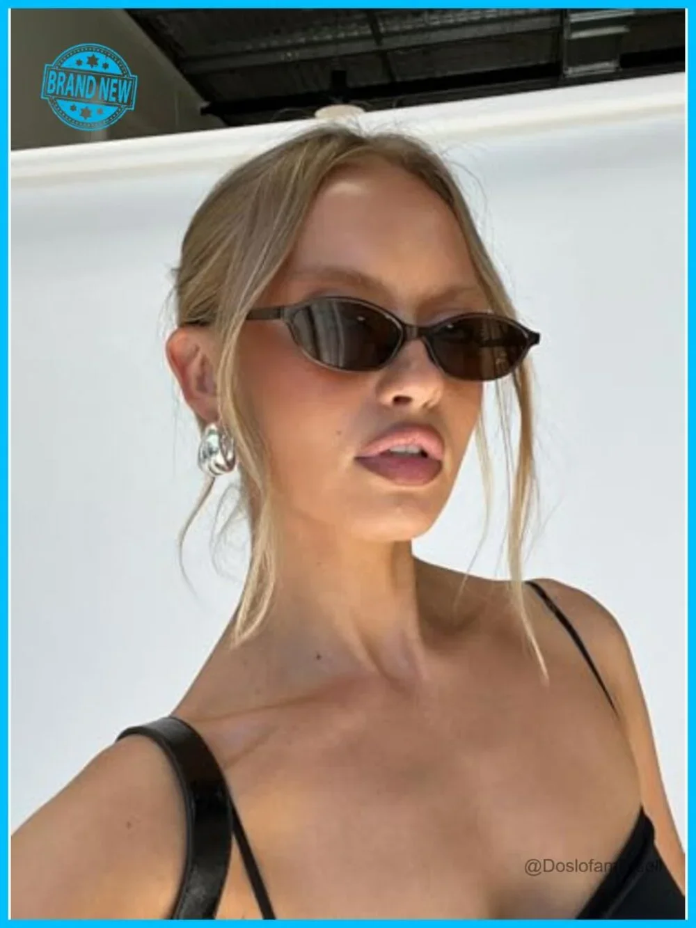 Retro Oval Cat Eye Sunglasses Lightweight Narrow Shades 90s Trendy UV Protection